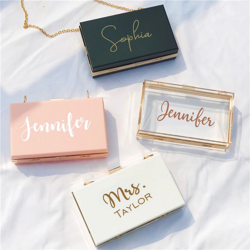 Personalised Custom Acrylic Clutch Bag with Name in 4 Colours