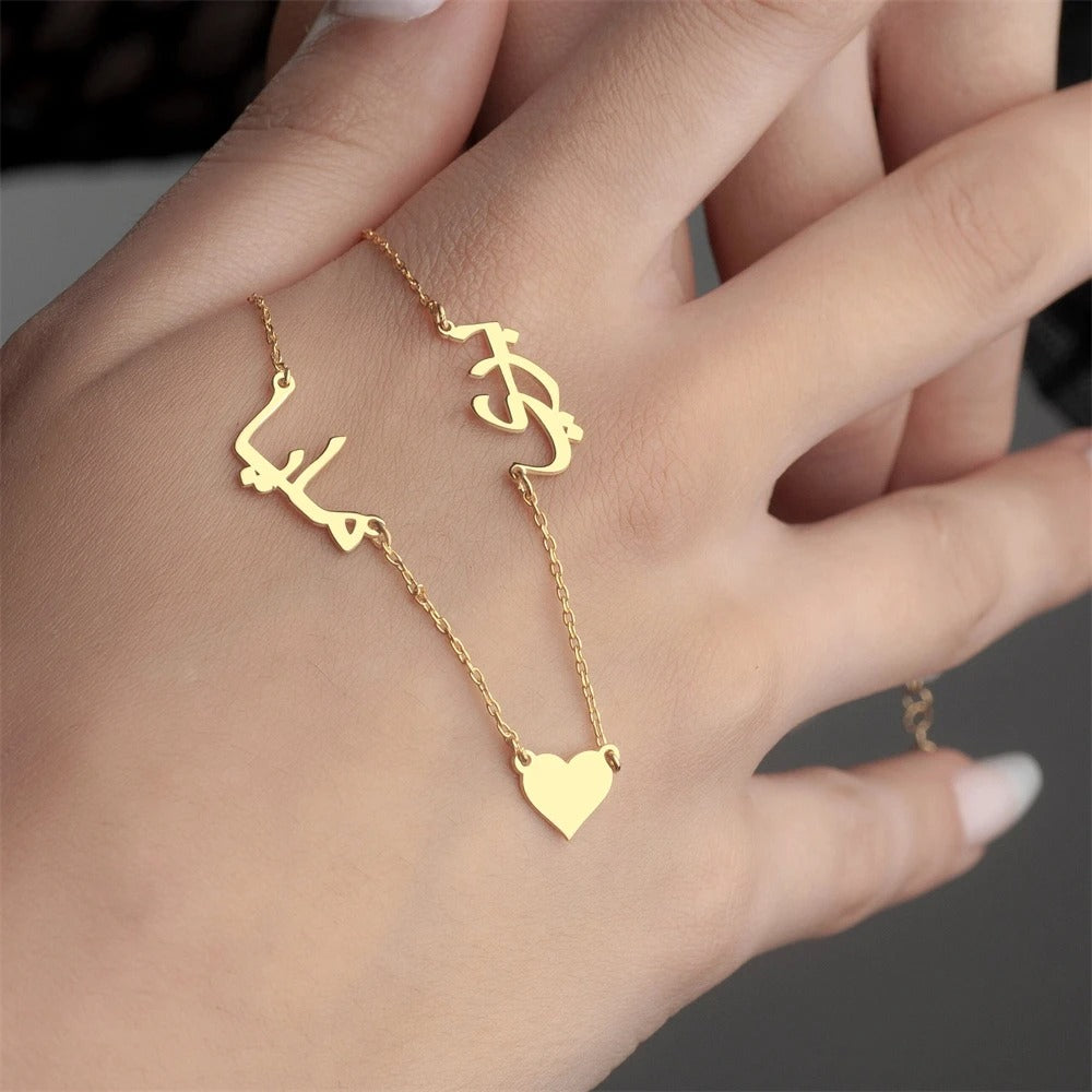 custom Arabic Two Names with Heart Necklace