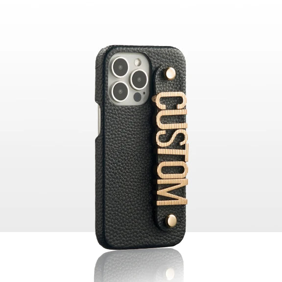 Personalised iPhone Case - Leather & Gold Metallic Letters