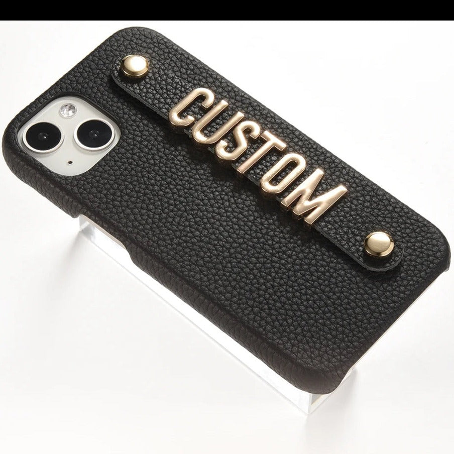 custom Personalised iPhone Case - Leather & Gold Metallic Letters